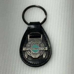 Vintage Harley Davidson Sturgis Keychain Turquoise Diamond CowHide Backing